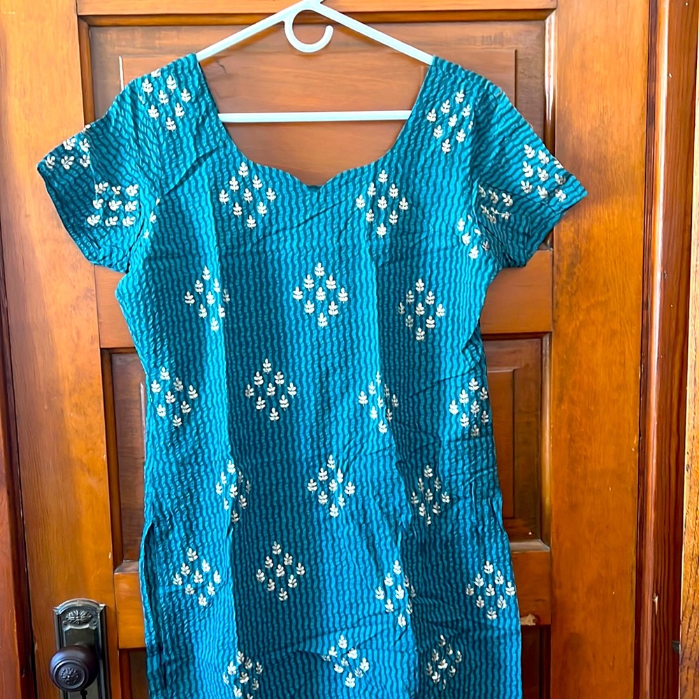 Turquoise cotton salwar kameez
